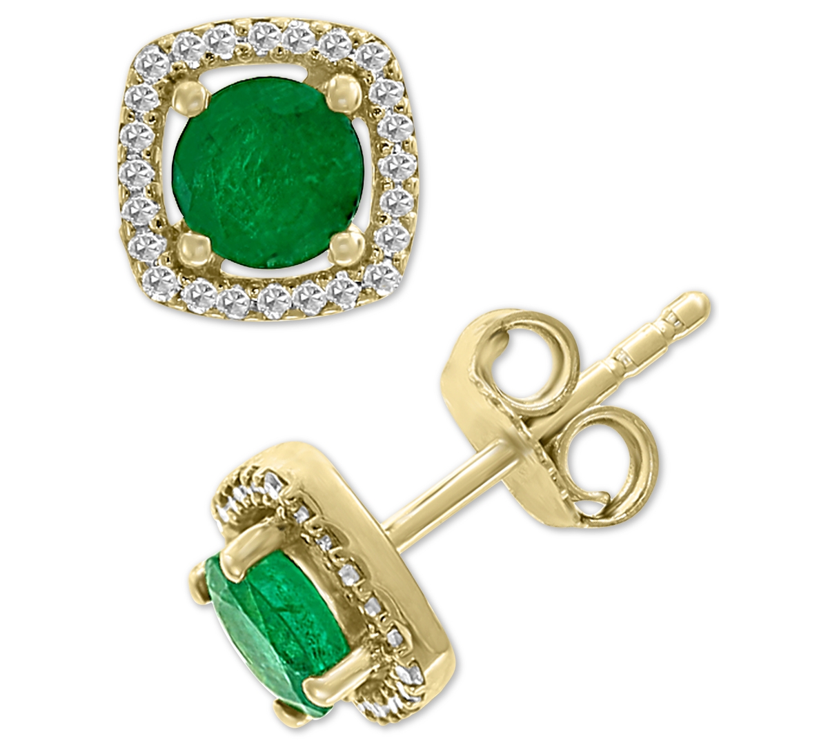 Effy Emerald (1 ct. t.w.) & Diamond (1/8 ct. t.w.) Stud Earrings in 14k Gold - Emerald