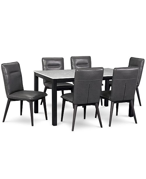 Callisto Marble Dining Furniture 7 Pc Set Table 6 Side Chairs