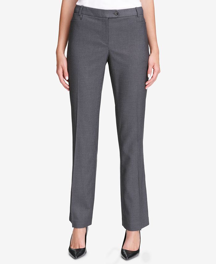 Calvin Klein Pinstriped Straight-Leg Pants - Macy's
