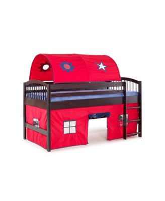 Alaterre Furniture - Addison Espresso Finish Junior Loft Bed, Red Tent and Playhouse with Blue Trim