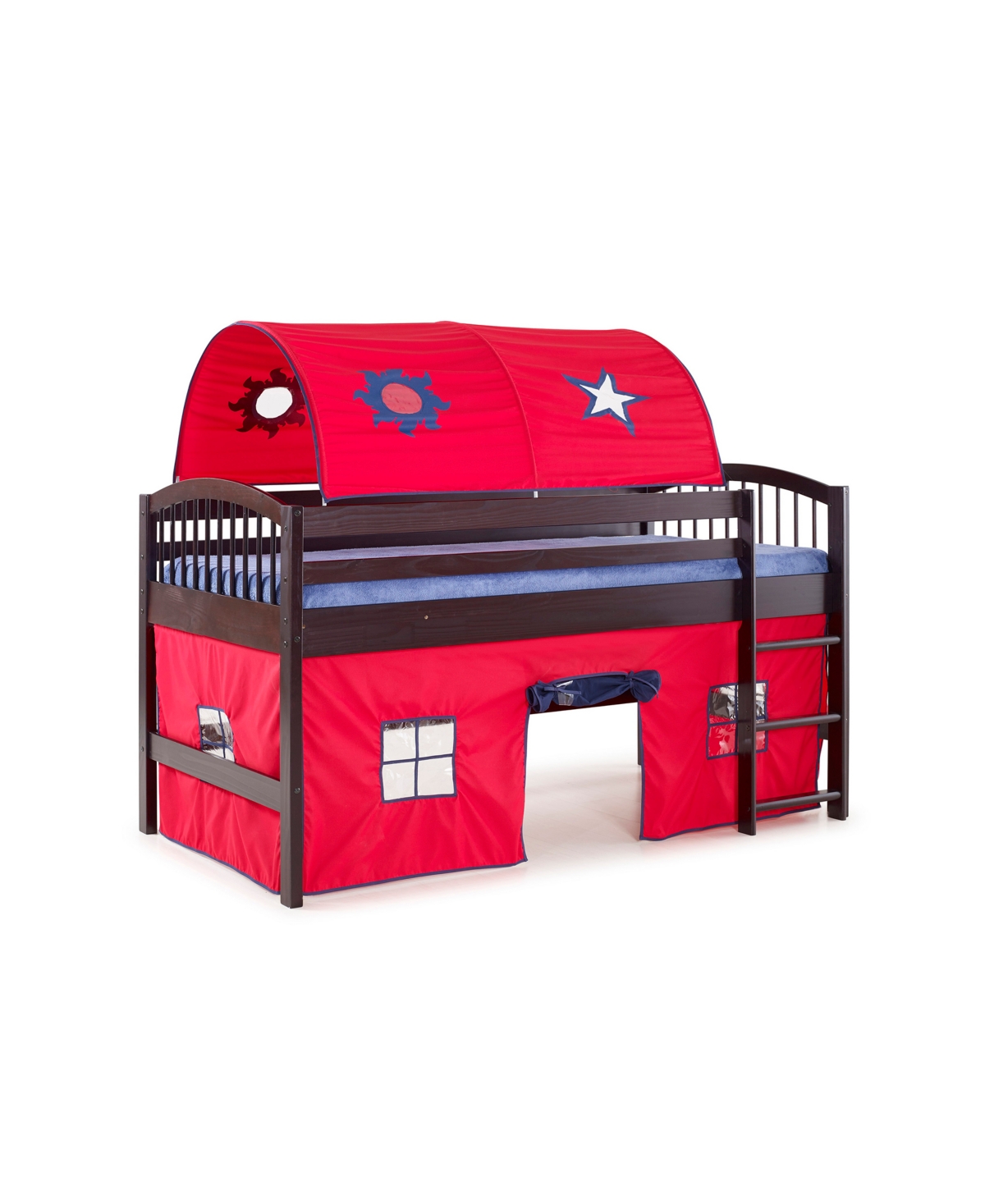 ALATERRE FURNITURE ADDISON ESPRESSO FINISH JUNIOR LOFT BED, TENT AND A PLAYHOUSE WITH TRIM