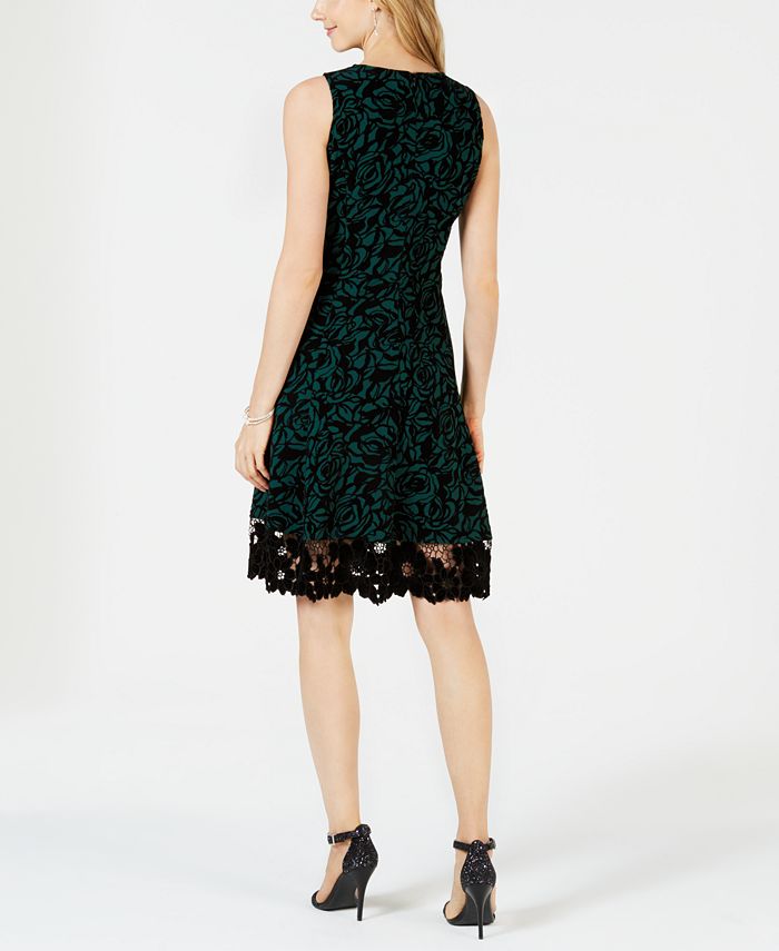 Donna Ricco Flocked Velvet A-Line Dress - Macy's