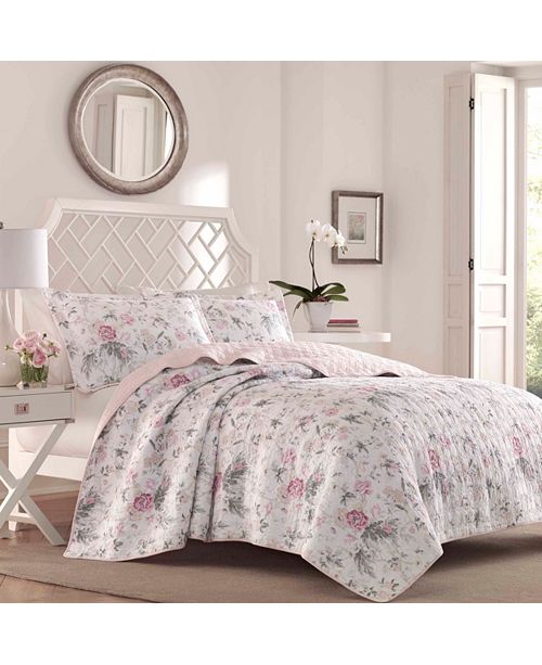 Laura Ashley Full Queen Breezy Floral Pink Quilt Set Reviews