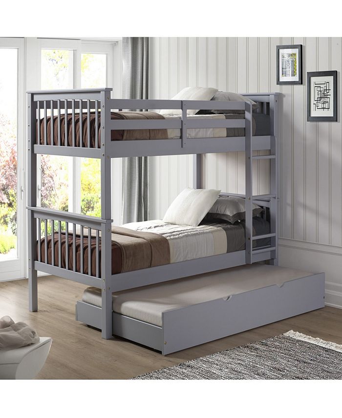 Walker Edison Solid Wood Twin Bunk Bed with Trundle Bed Grey Macy's