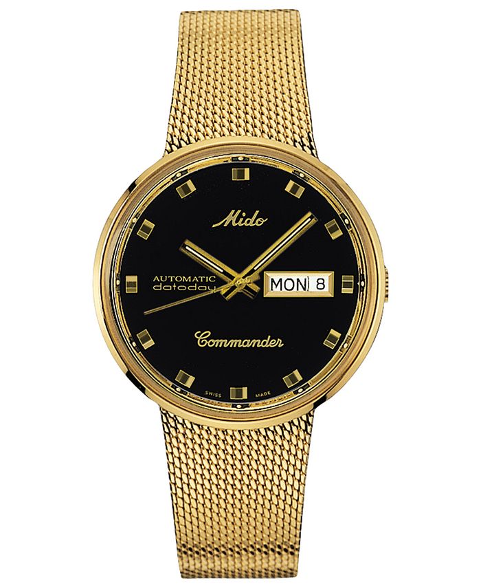 Mido - Men's Swiss Automatic Commander Classic Gold-Tone PVD Stainless Steel Mesh Bracelet Watch 37mm