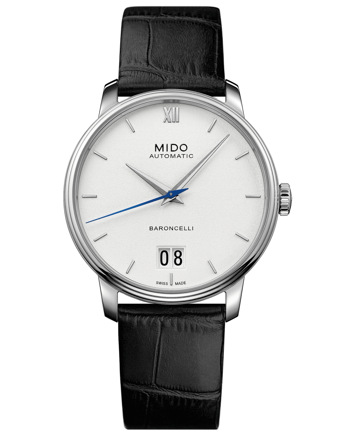Mido Men's Swiss Automatic Baroncelli Iii Black Leather Strap Watch 40mm