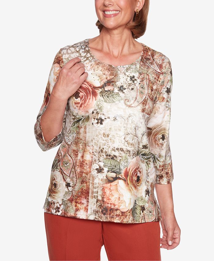 Alfred Dunner Autumn In New York Printed Embellished Top - Macy's