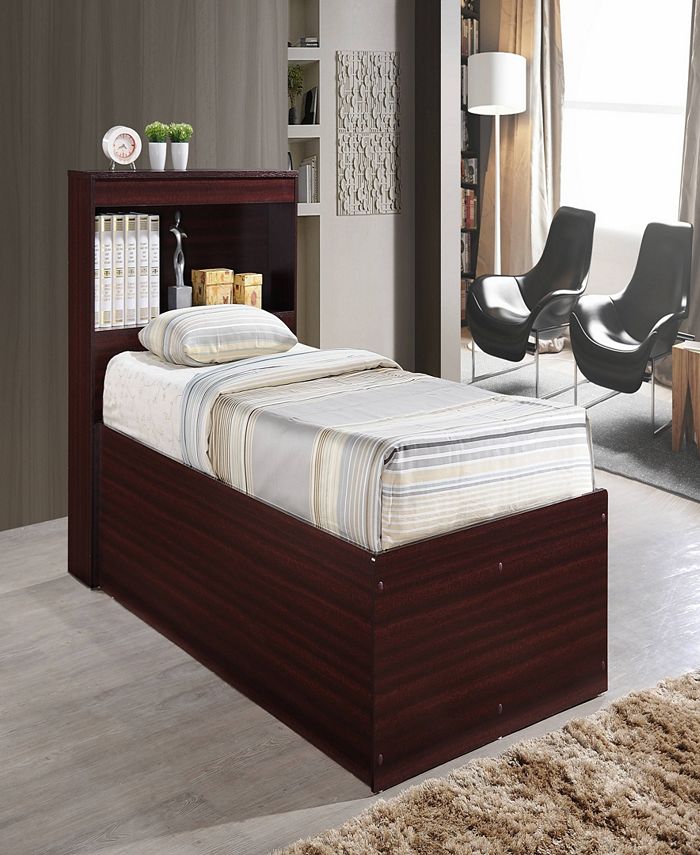 Hodedah TwinSize Captain Bed with 3Drawers and Headboard in Mahogany