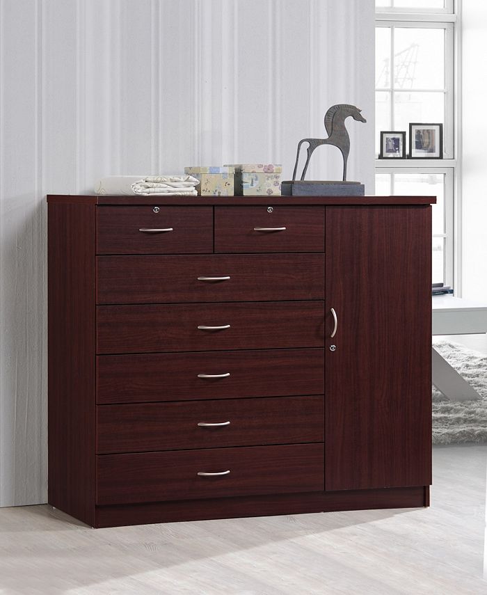 Hodedah 7Drawer Chest with Locks on 2Top Drawers plus 1Door with 3