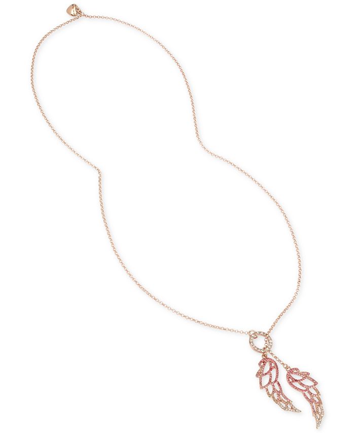 Betsey Johnson Rose Gold Tone Pave Angel Wings 30 Lariat Necklace Macy s