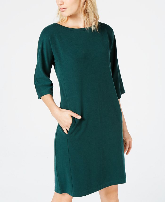 Eileen Fisher Tencel® Ponte 3/4-Sleeve Boat-Neck Dress, Created for ...