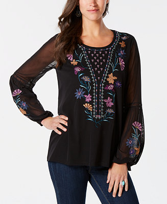 Style & Co Embroidered Blouse, Created for Macy's & Reviews - Tops ...