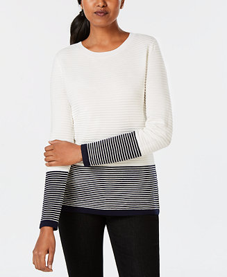 Charter Club Petite Striped Colorblock Sweater, Created for Macy's - Macy's