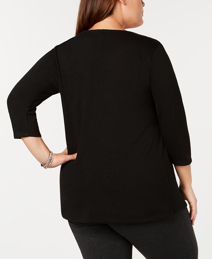 NY Collection Plus Size Scroll-Print Top - Macy's
