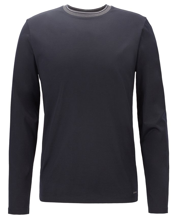 Hugo Boss BOSS Men's Contrast-Neck Cotton Long-Sleeve T-Shirt & Reviews ...