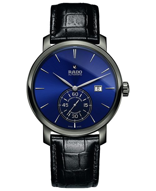 Rado Men S Swiss Automatic Chronometer Diamaster Black Leather Strap Watch 43mm Reviews All Fine Jewelry Jewelry Watches Macy S