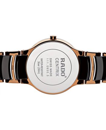 Rado - Women's Swiss Centrix Diamond Accent Black High-Tech Ceramic and Rose Gold-Tone PVD Stainless Steel Bracelet Watch 28mm R30555712