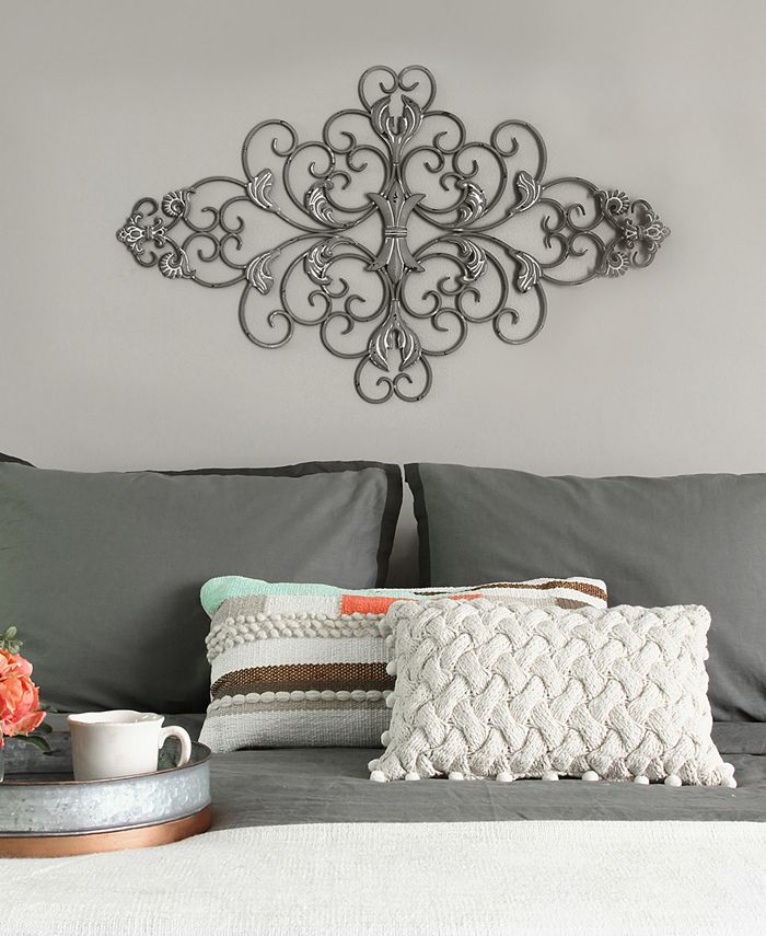 Stratton Home Décor Stratton Home Decor Distressed Grey Scroll Wall