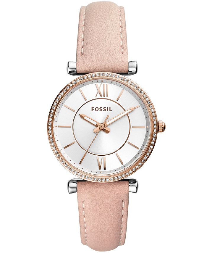Fossil Women's Carlie Blush Leather Strap Watch 35mm - Macy's