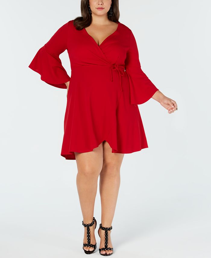 Love Squared Trendy Plus Size Faux-Wrap Dress Red 2X main image 0