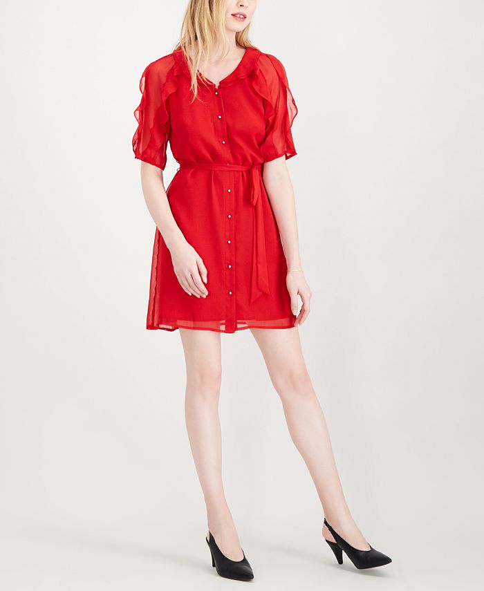 Maison Jules Ruffle-Trimmed Shirtdress, Created for Macy's & Reviews ...