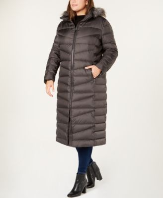 Calvin Klein Plus Size Faux-Fur-Trim Hooded Maxi Coat