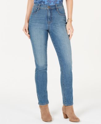 Style Co Womens Tummy Control Straight Leg Jeans Brown Size Petite Small
