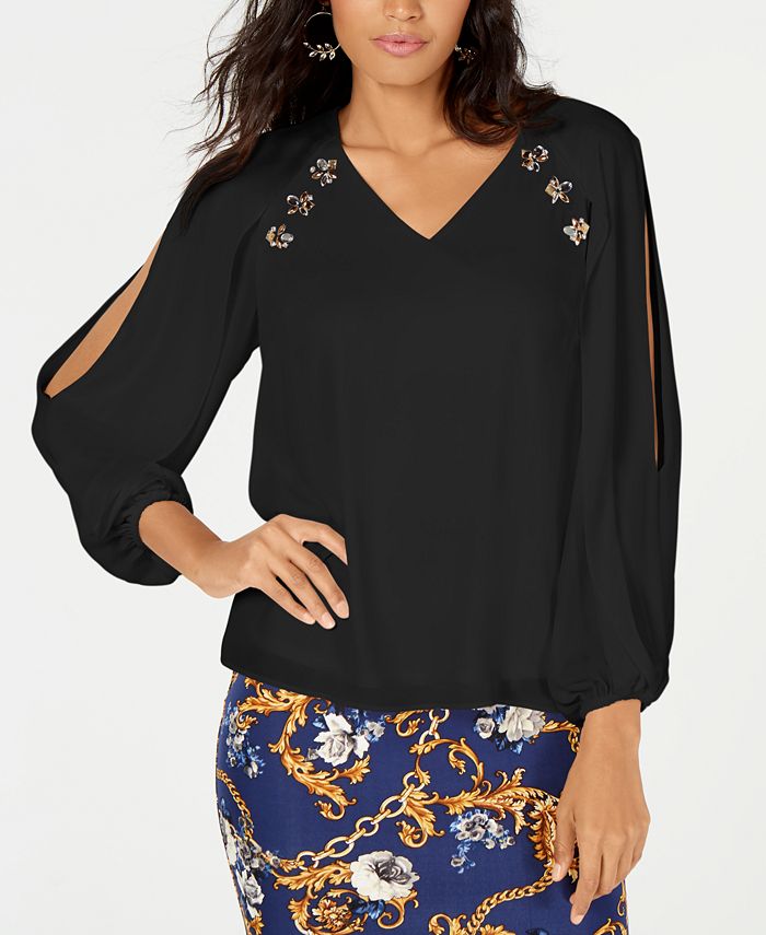 Thalia Sodi Rhinestone-Embellished Split-Sleeve Top, Created for Macy's ...