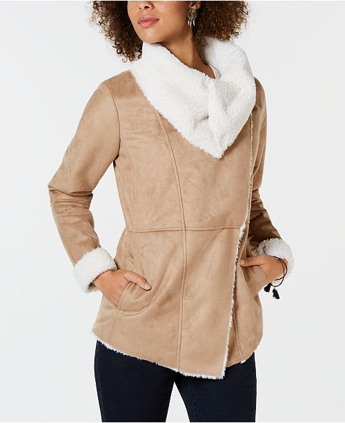 Style Co Faux Suede Faux Fur Drape Coat Created For Macy S
