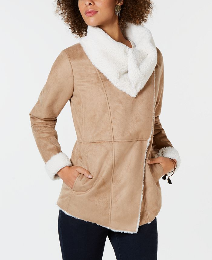 Faux suede drape coat on sale