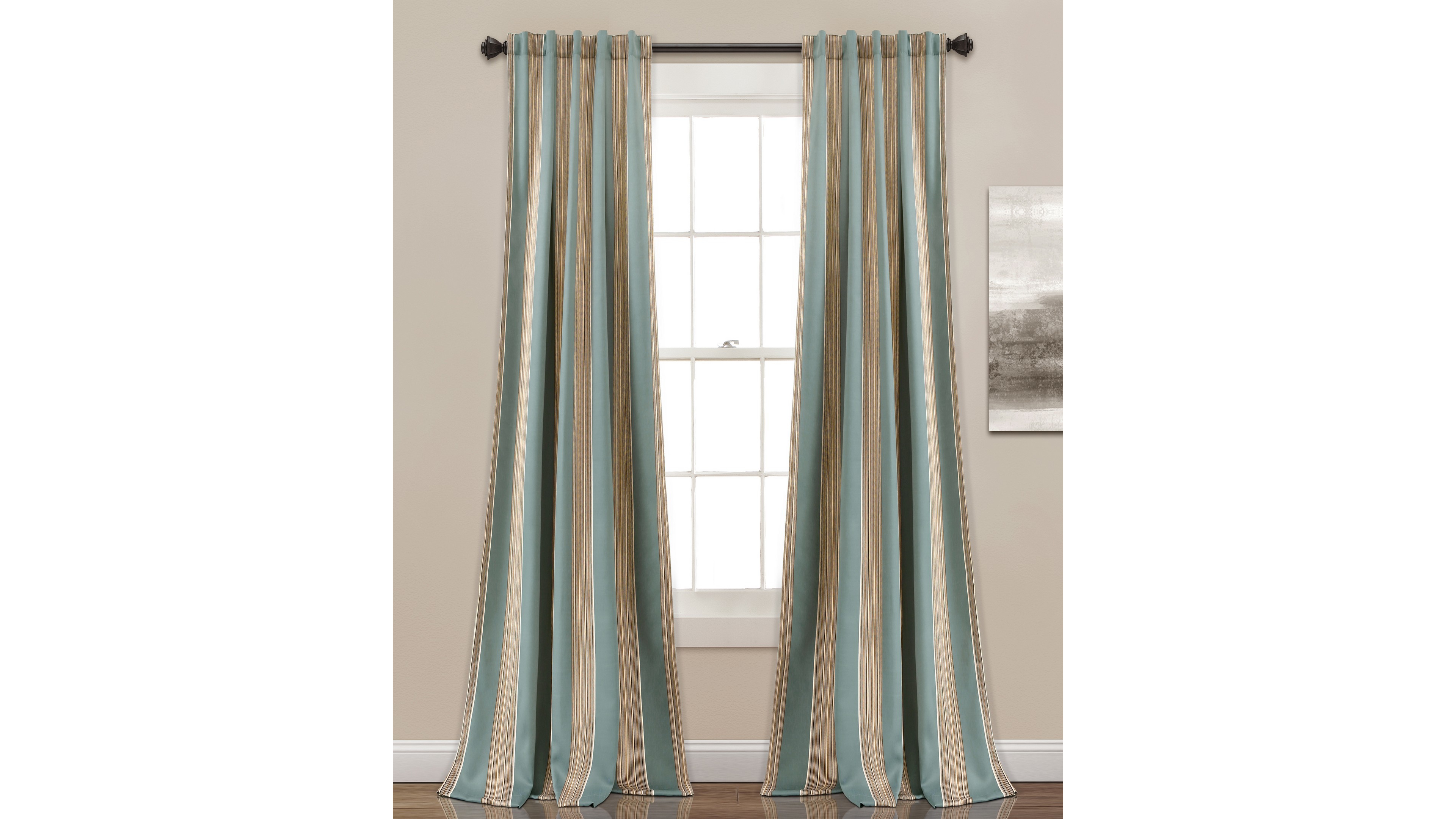 Lush Decor Julia Stripe Light Filtering Window Curtain Panels Pair 52"W x 84"L Red - Striped Curtains for Bedroom Living Room