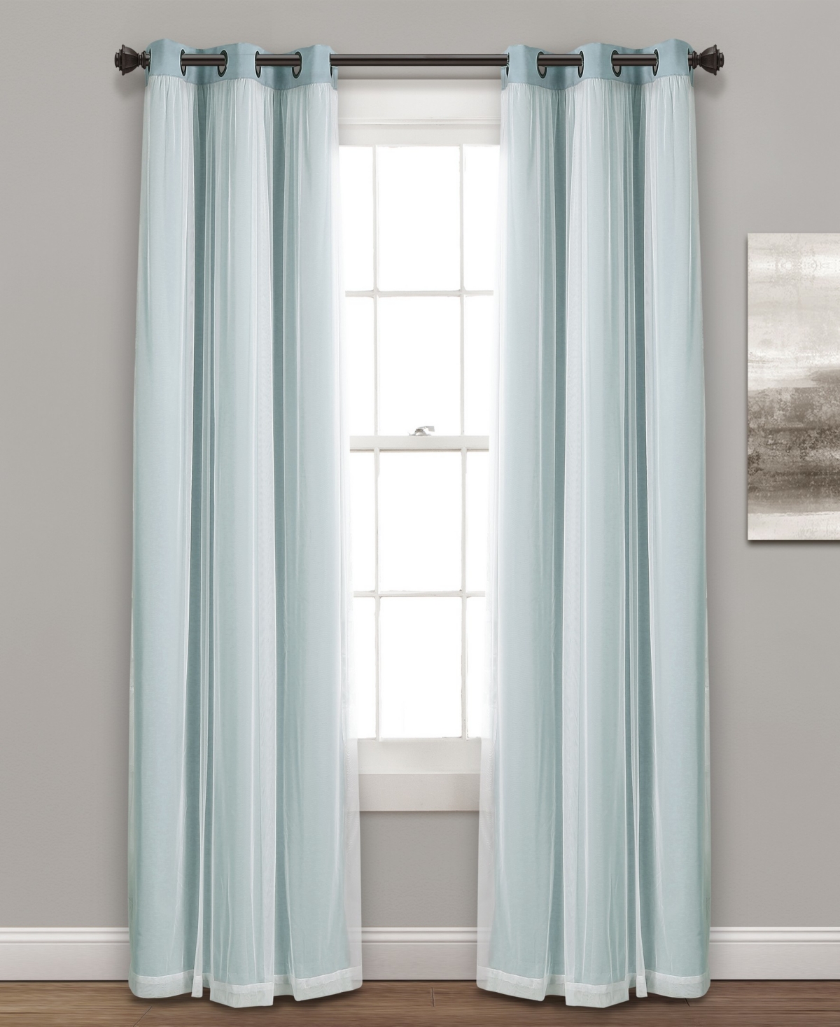 Solid and Sheer Layered 38" x 84" Blackout Curtain Set