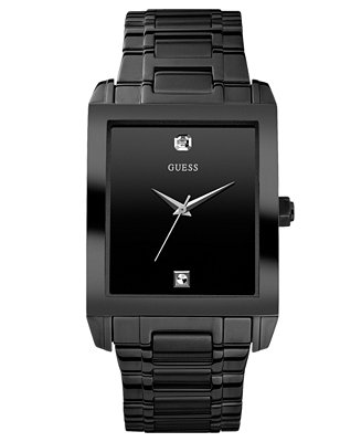 GUESS Watch, Men's Diamond Accent Black Ion Plated Stainless Steel Bracelet  41x37mm U12557G1 - Macy's