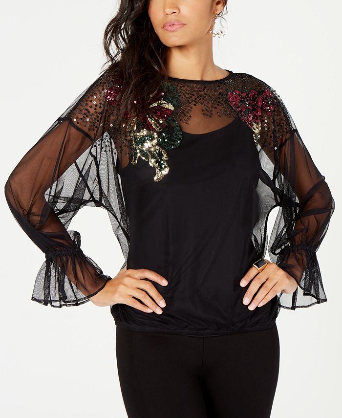 Thalia Sodi Embellished Mesh Top, Created for Macy's & Reviews - Tops ...