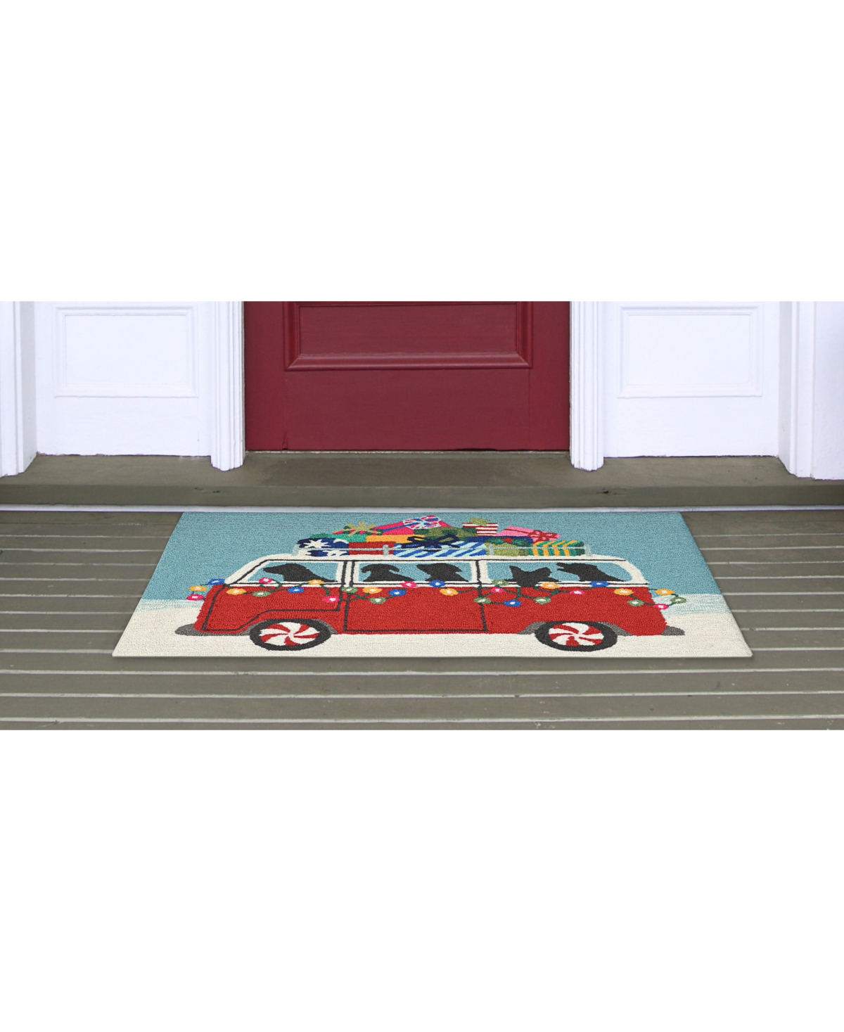 Liora Manne Front Porch Indoor/Outdoor Happy HowlidaysArea Rug - Red