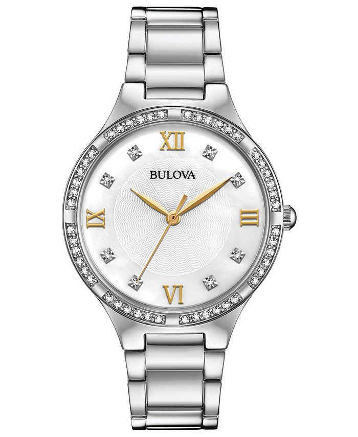 Bulova Women's Crystal Stainless Steel Bracelet Watch 34mm, Created for ...
