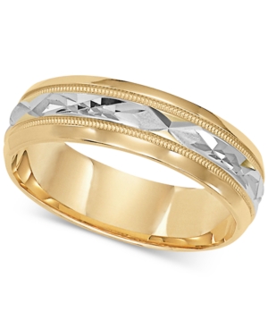 image of Two-Tone Decorative Beaded Edge Wedding Band in 14k Gold & White Gold