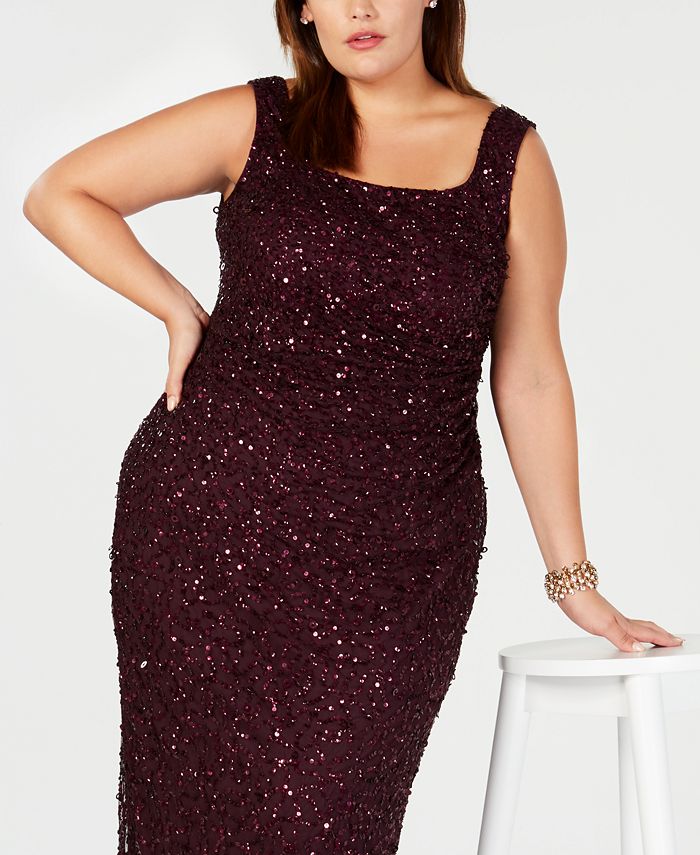 Adrianna Papell Plus Size Beaded Long Gown - Macy's
