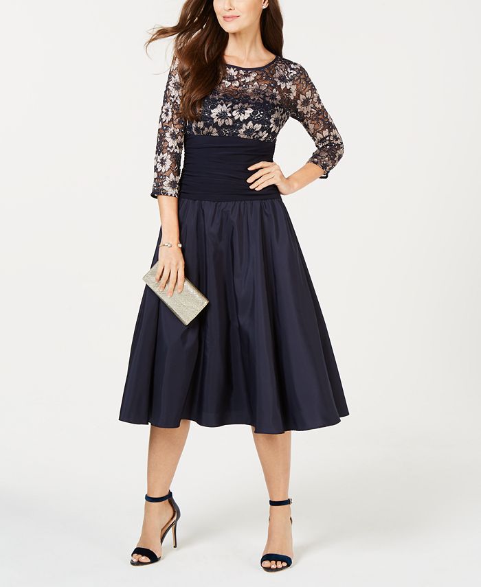 Jessica Howard Petite Illusion-Lace Fit & Flare Dress - Macy's