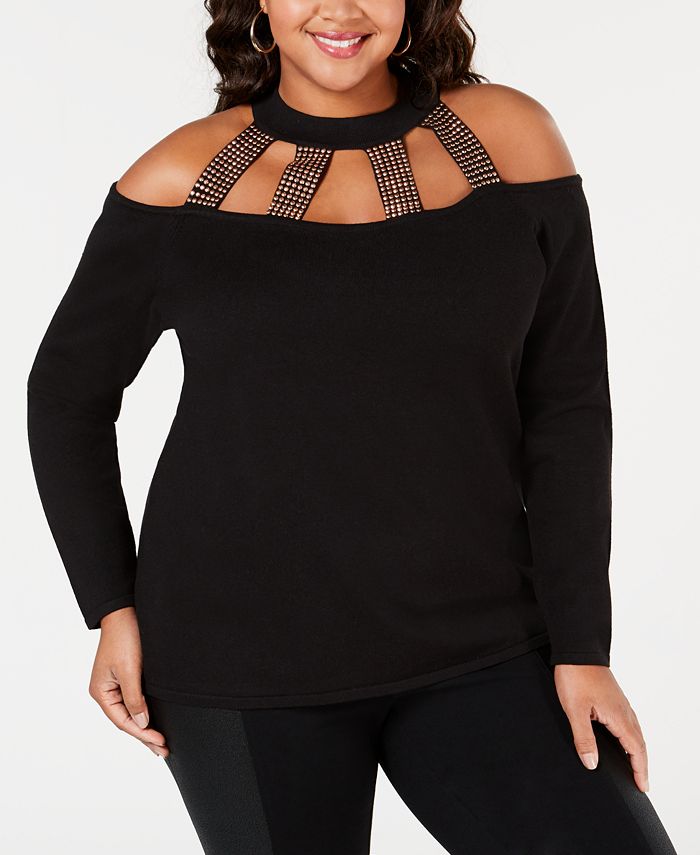Belldini Plus Size Studded Strappy Sweater - Macy's