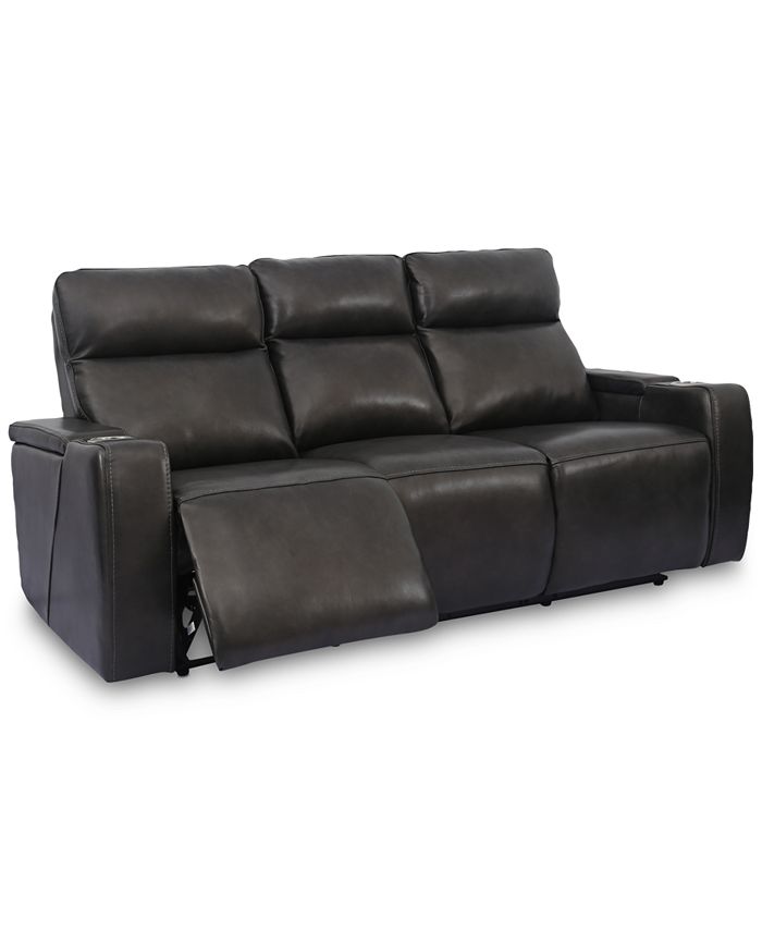 Furniture Oaklyn 84" Leather Sofa With Power Recliners, Power Headrests, USB Power Outlet and