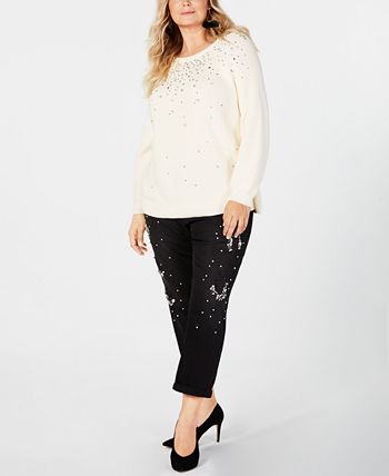 INC International Concepts Women's Embellished Grommet Wrap Sweater Gift White Size XX-Large
