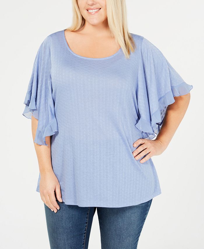 Style & Co Plus Size Flutter-Sleeve Top, Created for Macy's - Macy's