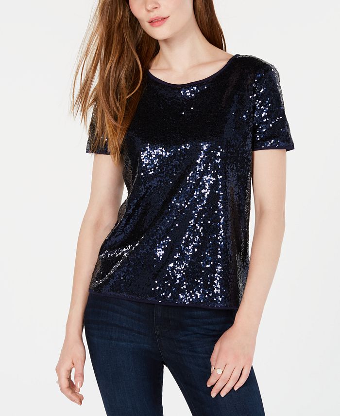 Maison Jules Sequin T-Shirt, Created for Macy's & Reviews - Tops ...