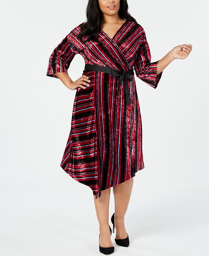 NY Collection Plus Size Striped Velvet Dress - Macy's