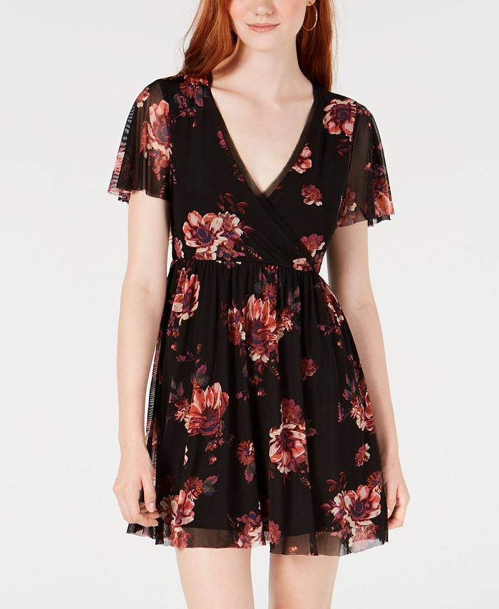 American Rag Junior's Floral Faux Wrap Dress Black Size Large main image 0