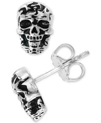 Skull Stud Earrings in Sterling Silver 