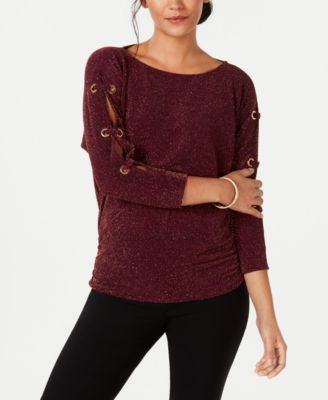 JM Collection - Lace-Up-Sleeve Top