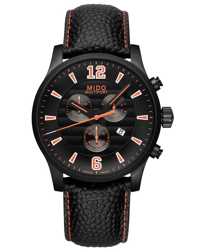 Mido - Men's Swiss Chronograph Multifort Black Leather Strap Watch 42mm