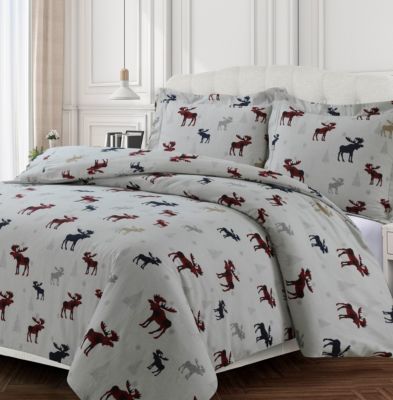 Tribeca Living - Plaid Moose Cotton Flannel Printed Oversized Duvet Set